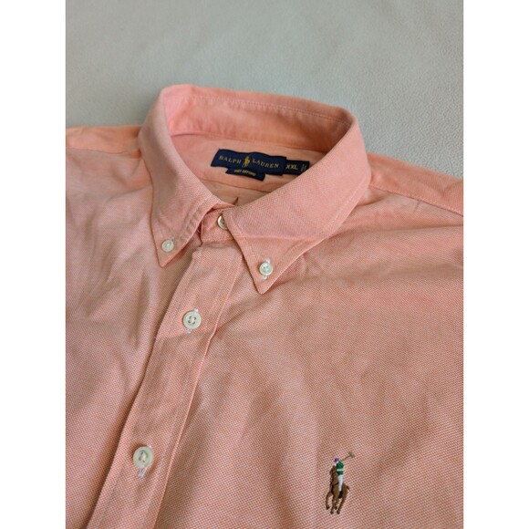 Ralph Lauren Men's Knit Oxford Size 2XL Button Up Shirt Peach Pony Logo Preppy - Picture 1 of 9